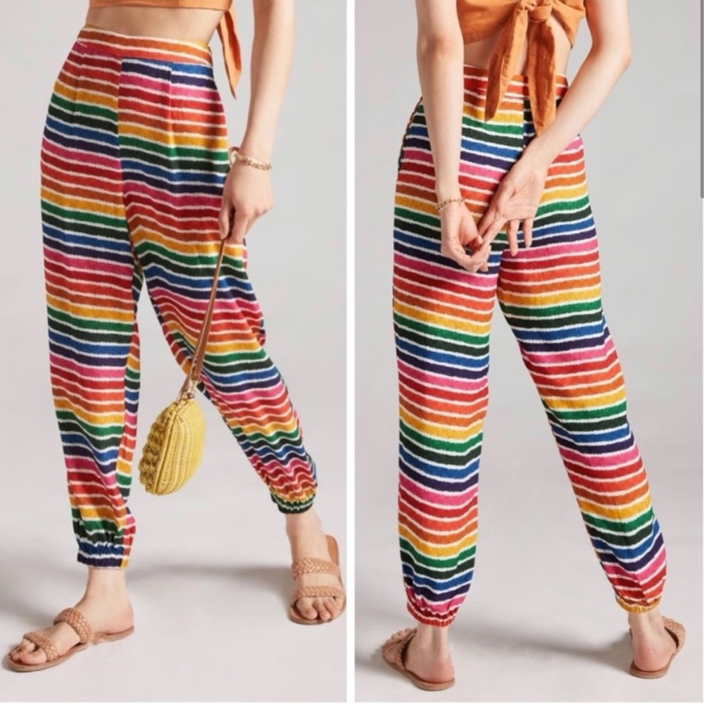 NWOT Farm Rio Rainbow Anthropologie Striped Pants jogger xs Anthro